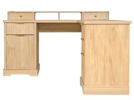 Fluted L-Shaped Desk With Charging Station & Storage Cabinet