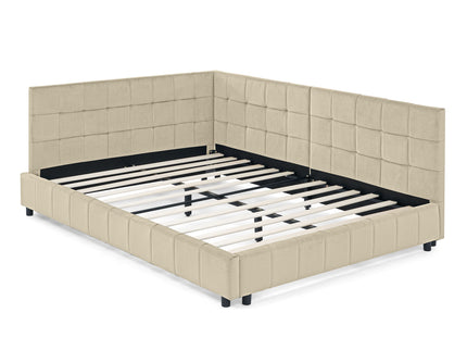 Mid-Century Storage Upholstered Tufted Bed Frame With Backrest And Armrests