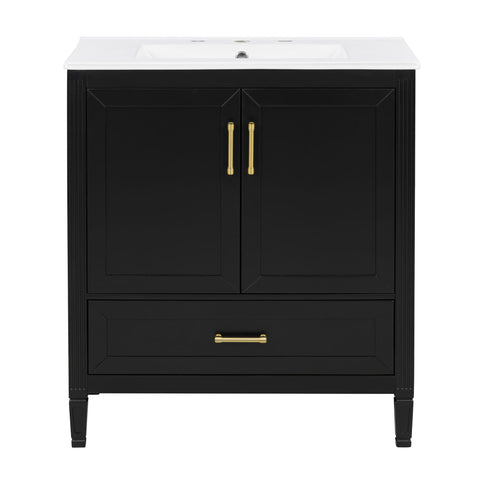 Elegant Fluted Bathroom Vanity With Sink, Soft Close Doors & Drawer