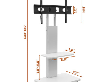 Mobile TV Stand With Shelf Floor Mount Cart For TVs With Lockable Wheels Ideal For Living Room Bedroom Or Office - White