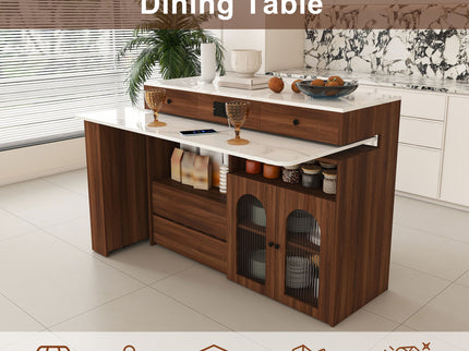 Kitchen Island With Extendable & Rotating Table