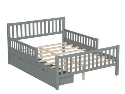 Platform Bed With Guardrails On Both Sides And 2 Storage Drawers