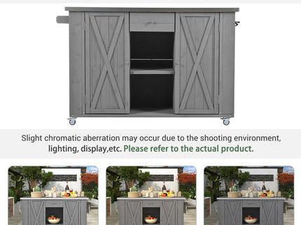 Outdoor Kitchen Island With Stainless Steel Top, Ample Storage Space, Towel And Spice Racks And A Bottle Opener