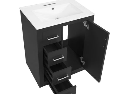 Bathroom Vanity With Integrated Sink, Rectangular Cabinet With 1 Door And 3 Drawers