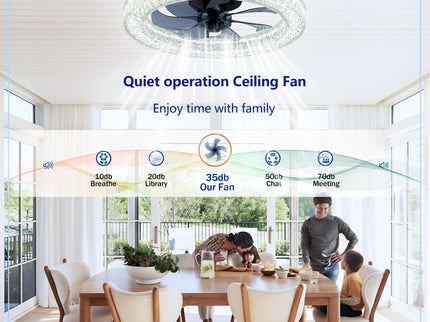 LED Light Source And Remote Control, 3000 - 6500K Dimmable Flush Mount LED Fan Light, 6 Speeds, Quiet DC Motor For Living Room - Matte Black
