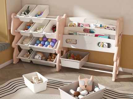 Kids Toy Storage Organizer With 2 Tier Bookshelf, Toy Storage With 12 Bins