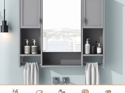 Wall Mounted Bathroom Storage Cabinet With Mirror, Medicine Cabinet With Towel Bar