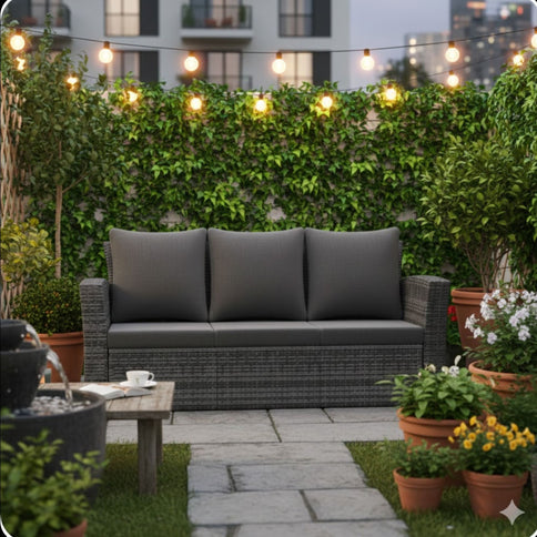 All-Weather Wicker 3 Seat Patio Sofa With Thick Cushions