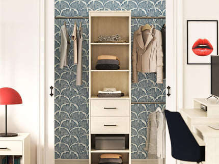 Kelly - 5 Shelf 2 Drawer Closet Organizer With 3 Adjustable Hanging Rods - Ivory