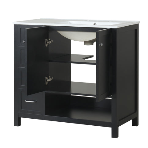 Bathroom Vanity With Sink Top, Bathroom Vanity Cabinet With 2 Doors And 2 Drawers, Open Shelf