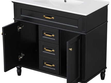 Bathroom Vanity With Sink, Flip-Out Top Drawer, Soft Close Doors, 2 Storage Drawers