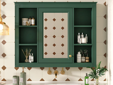 Wall Mounted Medicine Cabinet With Mirror, Storage Cabinet Featuring 6 Open Shelves And Adjustable Interior