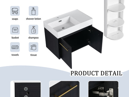Modern Wall Mounted Bathroom Vanity With Resin Sink And Storage Rack