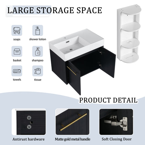 Modern Wall Mounted Bathroom Vanity With Resin Sink And Storage Rack