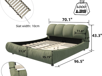 Luxury Upholstered Platform Bed With Oversized Padded Backrest And Solid Wood Frame