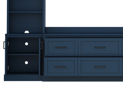Arched Entertainment Center Wall Unit With 6 Drawers, Large TV Stand With Bookshelves