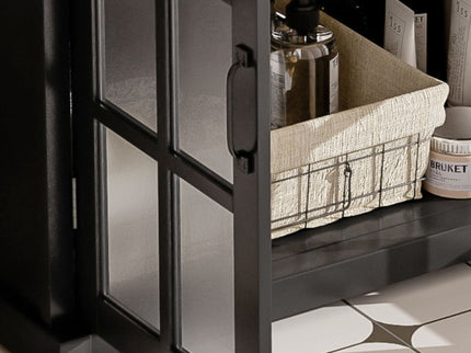 Modern Bathroom Vanity With Ceramic Sink, Tempered Blurred Glass Doors