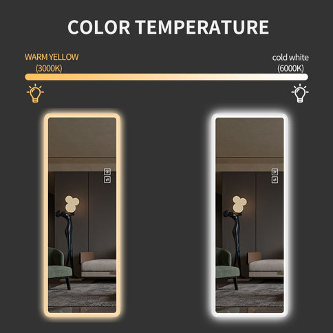 Full Length Mirror Lighted Vanity Body Mirror LED Mirror Wall-Mounted Mirror Big Size Rounded Corners, Bedroom, Living Room, Dressing Room, Hotel - Clear