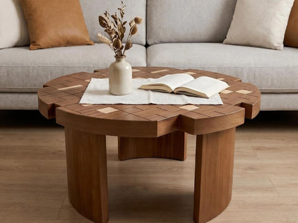 Round End Table For Living Room - Brown / Yellow