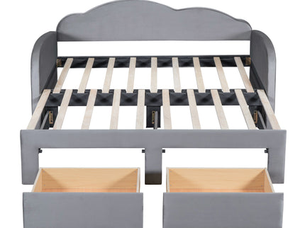 Upholstered Daybed With Cloud-Shaped Backrest, Trundle & 2 Drawers And USB Ports