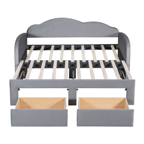 Upholstered Daybed With Cloud-Shaped Backrest, Trundle & 2 Drawers And USB Ports