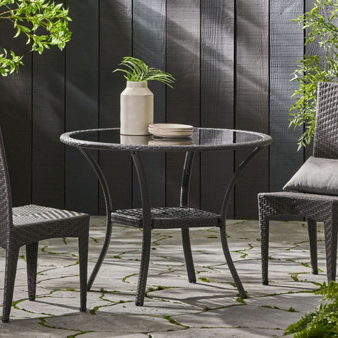 Bistro Table With Iron Frame And Glass Top - Gray