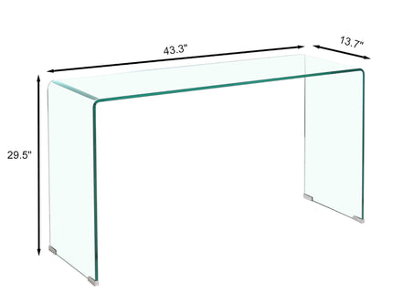 Elegant Transparent Tempered Glass Console Table With Rounded Edges, Modern Sofa Table - Clear