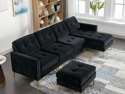 Modern L - Shape Convertible Sectional Sofa With Movable Ottoman