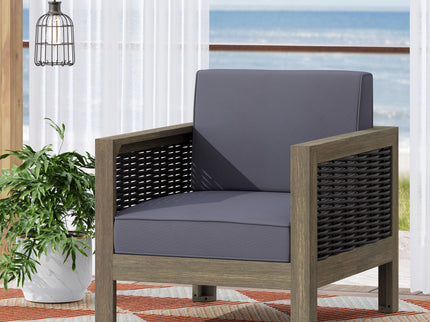 Outdoor Acacia Wood Club Chair With Wicker Accents