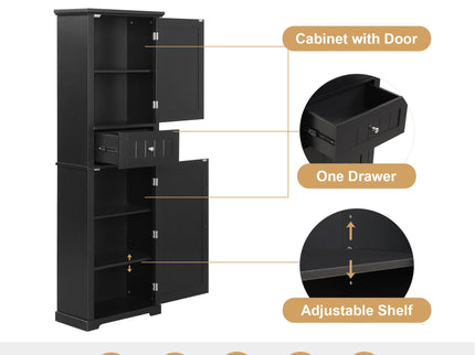 Tall Freestanding Bathroom Storage Cabinet With Drawer And Adjustable Shelf