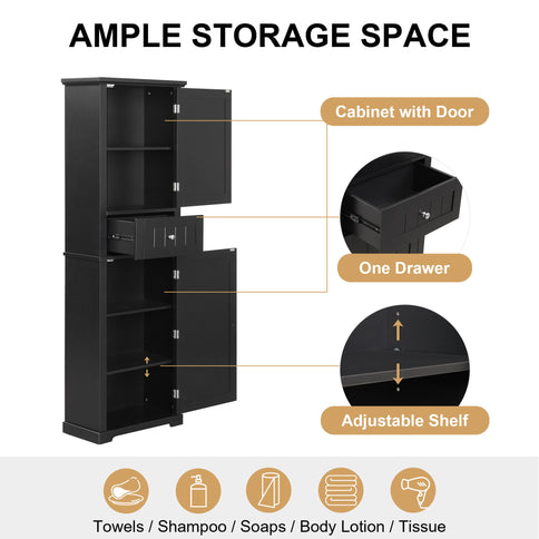 Tall Freestanding Bathroom Storage Cabinet With Drawer And Adjustable Shelf