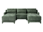 Dark Green / 3 Pc. 3 Seater Sectional, 2 Ottomans