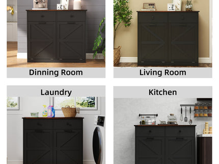 Double Tilt Out Trash Cabinet With Hideaway Drawer And Barn Door Style
