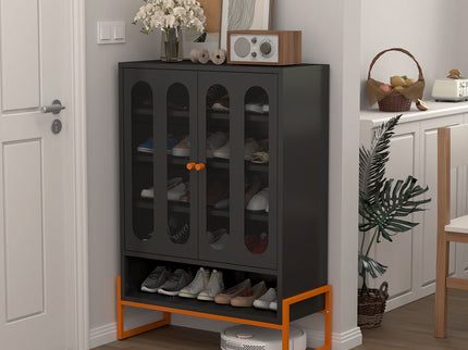 Modern Metal Shoe Cabinet With DoublebSided Doors And Adjustable Partitions