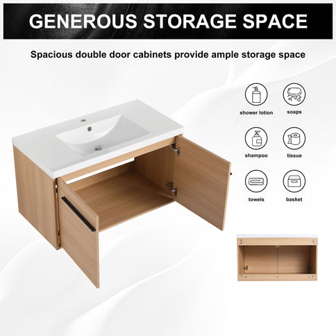 Bathroom Vanity Set With Resin Countertop Sink, 2 Doors