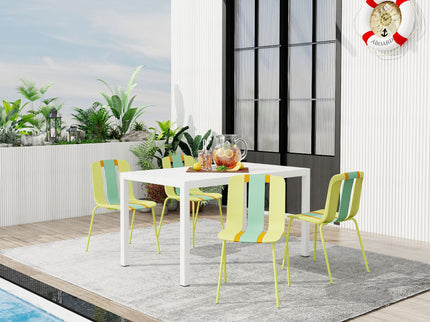 4 Piece Set Of Modern Striped Color- Blocking Single Chairs With Long Table