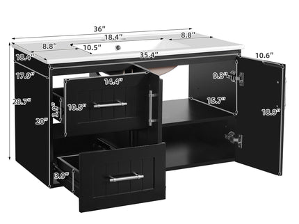 Wall Mounted Bathroom Vanity & Sink, 2 Drawers