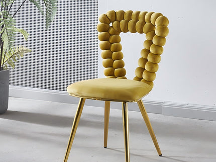 Modern Chair With Iron Tube Legs, Soft Cushions And Comfortable Backrest, Suitable For Dining Room, Living Room, Cafe, Hairball Back