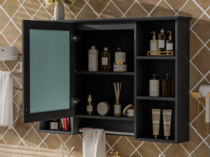 3 In 1 Modern Bathroom Mirror Cabinet With Adjustable Shelf, Soft Close Door, High Definition Mirror & Towel Bar