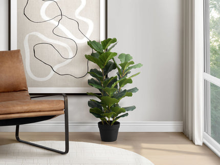 32" Tall, Artificial Plant, Fiddle Tree, Indoor, Faux, Fake, Floor, Greenery, Potted, Real Touch, Decorative - Green / Black