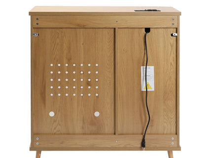 Fluted Coffee Bar Cabinet With Mini Fridge Space & Charging Station - Natural