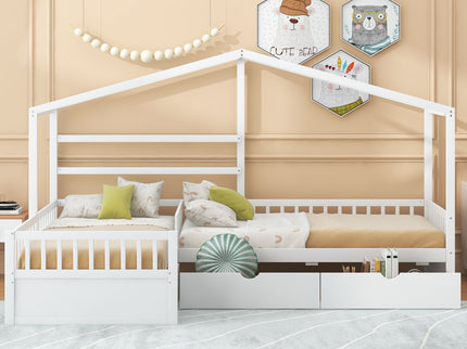 L Shape Platform Bed With 3 Storage Drawers