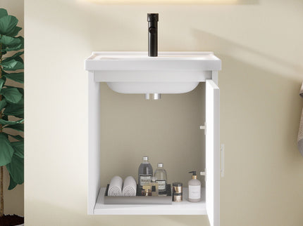 20" Floating Bathroom Vanity Combo With Wall Cabinet, Ceramic Sink & Soft Close Doors - White
