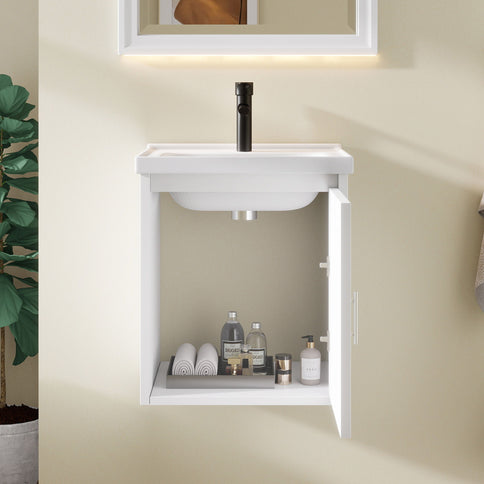 20" Floating Bathroom Vanity Combo With Wall Cabinet, Ceramic Sink & Soft Close Doors - White