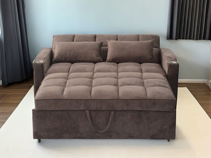 3 In 1 Convertible Sleeper Sofa Bed, Modern Fabric Loveseat Futon Sofa Couch With Pullout Bed, Small Love Seat Lounge Sofa With Reclining Backrest, Furniture For Living Room