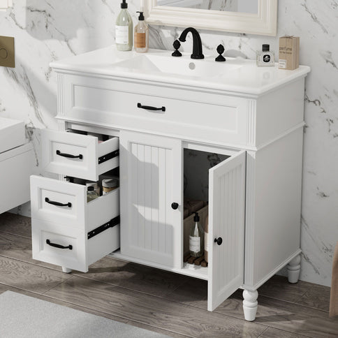Bathroom Vanity With Sink, 2 Doors 2 Drawers, Freestanding Design