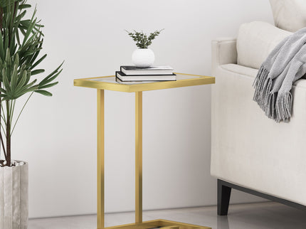 Modern Glam C Shaped End Table With Tempered Glass Top - Gold