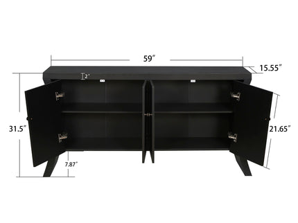 Refined Industrial 4 Door Credenza With Arc Legs & Clasps