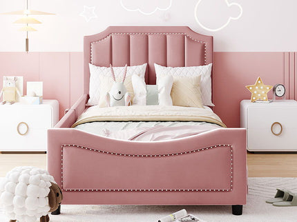 Upholstered Daybed With Classic Stripe Shaped Headboard