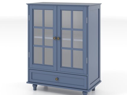 Minimalist Buffet Cabinet With Double Glass Doors And Drawer